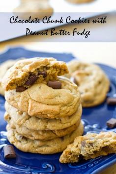 These amazingly decadent cookies are thick, chewy, and studded with peanut butter fudge! They're pretty much life changing. | www.alattefood.com