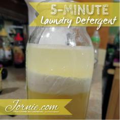 5-Minute Laundry Detergent | Jornie.com ~ Awesome DIY tutorial, so quick & costs only pennies per load of laundry! **PIN TO SAVE FOR LATER**