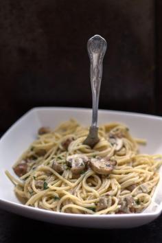 Creamy Spaghetti with Mushrooms - Erren's Kitchen - a fantastic, quick and easy week night dinner!