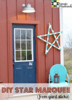 
                    
                        Make a primitive DIY marquee star with inexpensive yard sticks. Click over for the full step-by-step instructions. (Hint: It's super easy to put together.)
                    
                