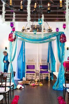 
                    
                        A turquoise and gold altar for a Hindu wedding | @Sherri Johnson | Brides.com
                    
                