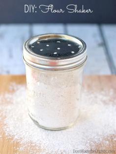 
                    
                        Do you bake? Then you need this. It's a flour shaker - the perfect kitchen gadget that allows you to evenly distribute flour on your work surface! This simple tutorial shows you how to make one using items you already have at home, for a total cost of less than $1! :: DontWastetheCrumb...
                    
                