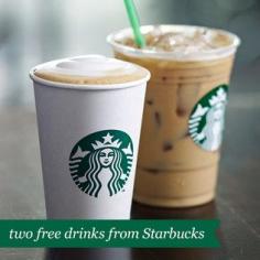 
                    
                        What a great deal!!! Two free drinks from Starbucks! Giveaways, freebies, easy peasy pumpkin breezy, Starbucks drinks, free coffee
                    
                