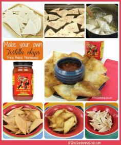 
                    
                        Don't buy, make your own! Homemade tortilla chips three ways - baked, fried or microwaved.    See the tutorial thegardeningcook....
                    
                