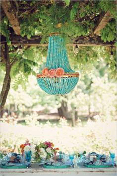 
                    
                        Turquoise chandelier at garden wedding wedding chicks
                    
                