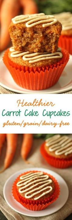 
                    
                        Moist, lightly sweetened with honey and even a little fluffy, these grain-free and gluten-free healthier carrot cake cupcakes (or muffins!) are the perfect Easter treat. With a dairy-free option
                    
                