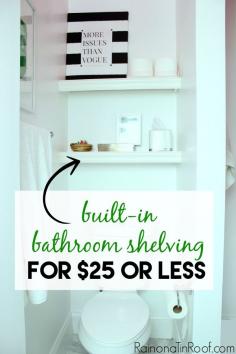 
                    
                        These shelves only cost $25 to make!! Plus, they are super simple to make! DIY Built-In Bathroom Shelving
                    
                