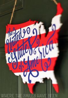 
                    
                        Patriotic USA Map Wooden Door Hanger | Where The Smiles Have Been
                    
                