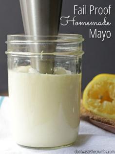 
                    
                        Super simple and delicious recipe for homemade mayo, plus tips for making it fail proof every single time! You only need 4 ingredients, and there's suggestions for flavored mayo too! Perfect recipe for novice cooks & it tastes SO much better than store-bought! :: DontWastetheCrumb...
                    
                