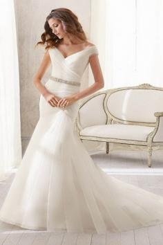 Magnifique And Monokini Sash Mermaid/Trumpet White Shoulder Straps Organza Bridal Wedding Dress Cheap