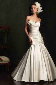 Classical Satin Lace-up Floor-Length Ivory Mermaid Bridal Wedding Dress 2015