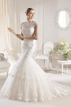 Lavish Cap-sleeved Scoop Sleeveless Mermaid Natural Bridal Wedding Dress