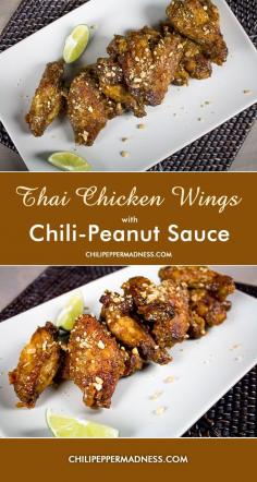 
                    
                        Thai Chicken Wings with Chili-Peanut Sauce from www.chilipepperma...
                    
                