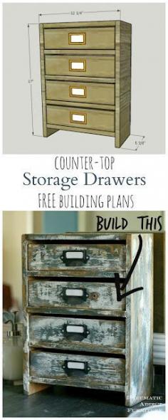 
                    
                        Build your own set of small, rustic drawers to store bathroom supplies or almost anything. TWO sets of free building plans! One WITHOUT a table saw!!
                    
                