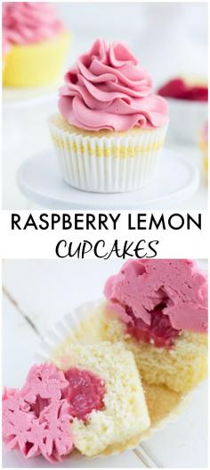 
                    
                        Raspberry Lemon Cupcake - fresh lemon cupcakes filled with raspberry lemon curd and topped with a fluffy raspberry frosting. ~ blahnikbaker.com
                    
                