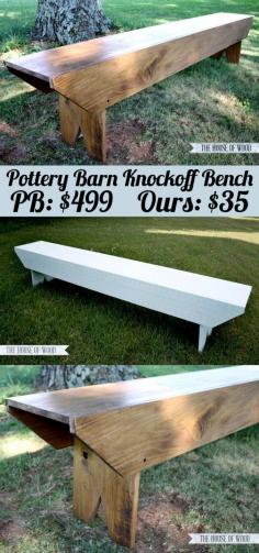 
                    
                        DIY Pottery Barn-Inspired Bench - need just 3 boards to build this! So easy!
                    
                