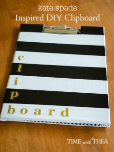 
                    
                        Kate Spade Inspired DIY Clipboard ~ Easily turn a basic black vinyl clipboard into something gorgeous and stylish that you will love to display and use! This makes a great gift idea!
                    
                