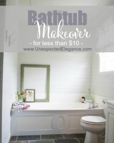 
                    
                        Do you have a large soaker tub that need a little update?  Check out this $9 solution for your bathtub makeover!
                    
                