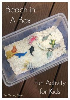 
                    
                        Beach In A Box.  Simple Recipe to Make Sand.  10 Ocean Themed Crafts & Activities for Kids || The Chirping Moms
                    
                