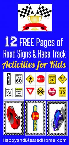 
                    
                        12 Free Pages of Race Car Printables and Road Signs to go with DIY Race Car and Checkered Flag Play Mat by HappyandBlessedHo... #RecycleYourPeriodPad #sp | FREE Printables | Kid's Birthday Party | Race Cars | Kid's Activities | Road Signs | homeschool crafts and game ideas
                    
                