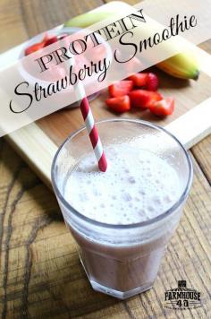 
                    
                        The Best Protein Strawberry Smoothie recipe ever bonbon @ Farmhouse 40.com
                    
                