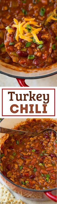
                    
                        Turkey Chili - a lighter chili that tastes just as good as the beefy version! Hearty, comforting and totally delicious!
                    
                