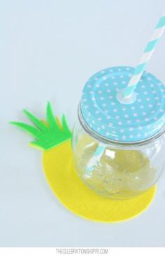 
                    
                        DIY Pineapple Coasters and Pretty Mason Jar Lids (so many colors!) for a fruitful summer party!
                    
                