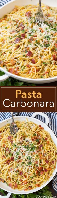 
                    
                        Pasta Carbonara - this is the BEST Pasta Carbonara! Easy enough for a weeknight meal yet delicious enough to serve to guests on the weekend!
                    
                