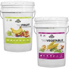 Prepare for the worst or enjoy the best with these Augason Farms Freeze-Dried Fruit and Vegetable Food Storage Pails. Featuring over 270 servings of delicious easy-to-prepare options you'll love, the Augason Farms plastic food pails provide freeze-dried food storage that is great for everyday consumption, emergencies or camping. Providing adequate nutrition under harsh conditions, the Augason Farms Freeze-Dried Fruit and Vegetable Food Storage Pails are a smart buy for survivalists and preppers. With up to a 20-year shelf life, the elements in the Augason Farms emergency plastic food pails are easy to prepare and transport. Just add water and cook. Featuring components for snacks, desserts and salad, the Augason Farms plastic food pails' included meal guide offers a wide range of appetizing combinations, making it easy to mix and match meals. Get reliable nutrition with the Augason Farms Freeze-Dried Fruit and Vegetable Food Storage Pails. Augason Farms Freeze-Dried Fruit and Vegetable Food Storage Pails, 2-Pack: Includes both fruit and vegetable freeze-dried food storage Great for snacks, desserts, salads, backpacking and camping Over 270 servings of delicious, easy-to-prepare options Up to 20-year shelf life Engineered for everyday consumption, food storage, emergencies and preparedness Bonuses: 24 servings of chopped onions and 1 gallon apple delight drink mix