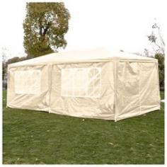 Stay cool and dry in this elegant gazebo canopy party tent. The tents can be conveniently carried and are perfect for many outdoor needs, ideal for commercial or recreational use - Parties, Weddings, Flea Markets, Etc. Measuring 10 by 20 feet, this high-quality party tent is resistant to rust and corrosion with a powder-coated steel frame tubing and a canopy that blocks up to 90 percent of the sun's UV rays.