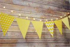Flag bunting banners have been popular and trending for parties, weddings, indoor and outdoor decoration for a period of time now. These great decorations are here to stay and will make a great decorating item for any occasion. This is our mix yellow pattern triangle pennant banner which includes 4 designs in this banner set. In this set you will receive 12 triangle flag bunting banners which are pre- strung, so all you have to do is take it out of the package and it's ready for hanging. The designs included in this banner set are: blue Chevron pattern, blue Polka Dot pattern, blue Stripe pattern, and blue Checker pattern flags which are pre-strung on a matching color twine. Patterns are printed on both sides of each triangle pennant. Product Specifications: Pennant Count: 12 Pennants Pennant Patterns: 3 Chevron, 3 Polka Dot, 3 Stripe, 3 Checker Twine Length: 11 Feet Triangle Pennant Dimensions: 7.5"W x 8"L We also offer great variety of matching paper decorations for your event, please view some of our other decorations: Round Paper Lanterns, Paper Straws, Tissue Paper Pom Poms.