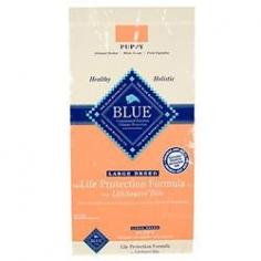 Blue Buffalo Large Breed Puppy Food - Premium Dry Dog Food and Blue Buffalo Dog Food for Puppies at petco.com Puppies are fast-growing members of your family, and they need a special kind of diet that helps them develop into strong, healthy dogs. The superior nutrition and top quality ingredients in Blue Buffalo Large Breed Puppy Food are exactly what you puppy needs to grow up big and strong. This specially formulated dry dog food is designed with your puppy's life stage needs in mind. Blue Buffalo dog food always features real meat as the primary ingredient, in this case deboned chicken. Chicken is a high-quality source of protein and fatty acids essential for proper muscle development, organ function and energy. Wholesome grains like brown rice provide a variety of nutrients including complex carbohydrates for energy and fiber for colon health. DHA, an Omega-3 Fatty Acid, promotes proper eye and brain development. Blue Buffalo Large Breed Puppy Food features all these natural ingredients and many more, creating a nutritious blend that your puppy is sure to both benefit from and enjoy. Feeding your puppy the right kind of food while he is young will ensure that he grows into a healthy, active adult. That's why Blue Buffalo Large Breed Puppy Food is made with only the highest quality ingredients like real meat, whole grains and healthy vegetables. What puppies don't need in their dry dog food is poor nutrition from low quality ingredients. So these fillers, like corn, wheat and soy, are never included in Blue Buffalo dog food. You can also rest assured that Blue Buffalo never uses chicken or poultry by-products, artificial colors and flavors, or artificial preservatives in its recipes. This dry dog food gives your puppy everything that he needs and nothing that he doesn't.Besides including all those ingredients that positively contribute to your puppy's health and development, this variety of Blue Buffalo dog food features unique LifeSource Bits - special morsels that contain a precise blend of vitamins and minerals that contribute to immune system health, life stage requirements and a healthy oxidative balance. Unlike heat-processed dry dog food which can lose up to 75% of nutrient potency, LifeSource Bits are cold-formed to retain the effectiveness of the ingredients especially heat-sensitive water-soluble vitamins. LifeSource Bits are formulated by a team of holistic veterinarians and animal nutritionists.