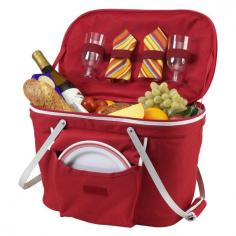 Made of 600D poly-canvas material. Lightweight and durable aluminum frame. Zippered lid, front patch pocket, and swivel handles. Available in a variety of colors. Dimensions: 11W x 6D x 19H in. Enhance the experience of a romantic outing for two with the Collapsible Insulated Picnic Basket Set for 2. Your food or drinks remain at a desired temperature inside the Thermal Shield insulated basket. It's packed with essential items, like plates, glasses, and napkins. Designed in the U.S, this durable basket is made of 600D polycanvas with a food-safe, leak-proof PEVA lining. A built-in, lightweight aluminum frame and handles with padded grips make it easy to carry around. Because it's collapsible, it's easy to store too. About Picnic at AscotDay or evening, beachside or backyard, picnics are a favorite event. By introducing Americans to the British tradition of upmarket picnics over a decade ago, Picnic at Ascot created a niche for picnic products combining British sophistication with an American fervor for excitement and exploration. Known as an industry leader in the outdoor gift market, Picnic at Ascot houses a design staff dedicated to preserving the prized designs and premium craftsmanship signature to the company. Their exclusive products are carried only by selective merchants. Picnic at Ascot provides quality products that meet the demands of today, yet reflect classic picnic style. Color: Red.