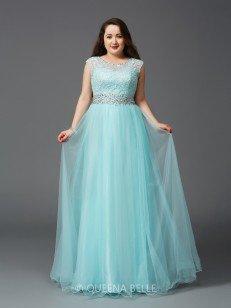 A-Line/Princess Scoop Sleeveless Rhinestone Floor-Length Elastic Woven Satin Plus Size Dresses