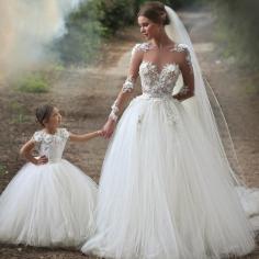 Elegante Brautkleider Weiße Spitze Mit Ärmel Prinzessin Hochzeitskleider Online