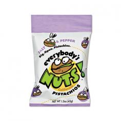 Slightly spicy salt and pepper flavored pistachios. Naturally trans-fat and cholesterol-free. Food Type: Nuts Flavor: Salt & Pepper Capacity Weight: 1 1/2 oz.