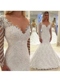 Elegante Weiße Brautkleider Spitze Günstig Hochzeitskleider Mit Ärmel