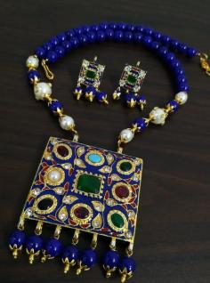 Magnificent Jaipuri Navratna Stone Necklace Set