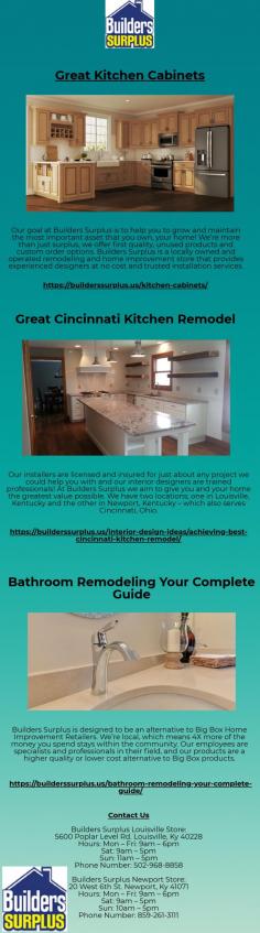 Our goal at Builders Surplus is to help you to grow and maintain the most important asset that you own, your home! We’re more than just surplus, we offer first quality, unused products and custom order options. Builders Surplus is a locally owned and operated remodeling and home improvement store that provides experienced designers at no cost and trusted installation services.