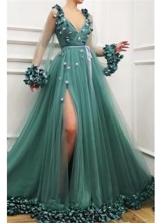 Elegante Abendkleider Lang V Ausschnitt | Grünes Abendkleid