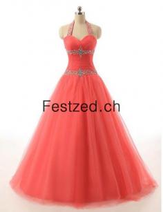 Halfter A-Linie Lang Wassermelone Chiffon Ballkleider