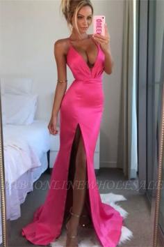 Sexy Spaghetti-Straps V-Neck Side-Slit Sleeveless Prom Dress | www.babyonlinewholesale.com