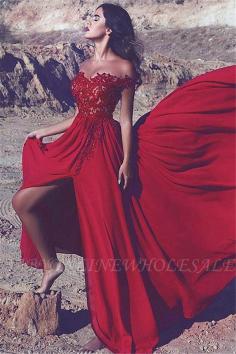 Cheap Off The Shoulder Red Formal Evening Gowns | Sexy Slit Popular Prom Dress BA7372 | www.babyonlinewholesale.com