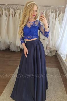 Gorgeous Two Piece Applique Prom Dresses | Longsleeves Sexy Evening Dresses with Sparkly Beads | www.babyonlinewholesale.com