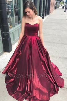 A-Line Glamorous Burgundy Sweetheart Sleeveless Prom Dresses | www.babyonlinewholesale.com