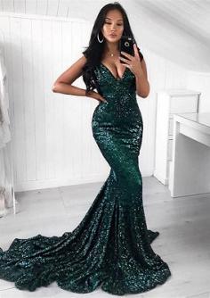 Green Sequins Prom Dress | Mermaid Evening Party Dress