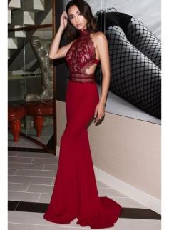 Elegante Abendkleider Lang Rot | Abiballkleider Mit Spitze Online