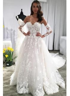 Modern Brautkleid A Linie Mit Spitze | Hochzeitskleider mit Ärmel