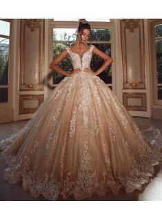 Luxus Hochzeitskleider Lang Glitzer | Brautkleider Prinzessin mit Spitze