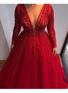 Luxus Abendkleider Rot Mit Ärmel | Abendmoden Große Größe Online